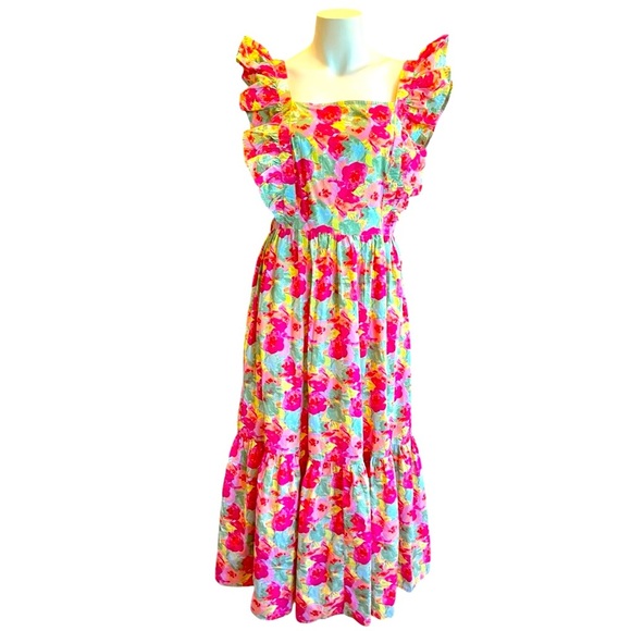 Vibrant Floral Maxi Dress with Raffles Sixe XL - Picture 1 of 10